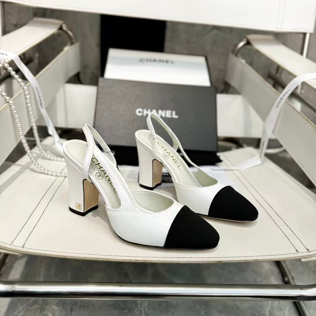 Chanel Slingbacks Goatskin & Grosgrain White & Black
