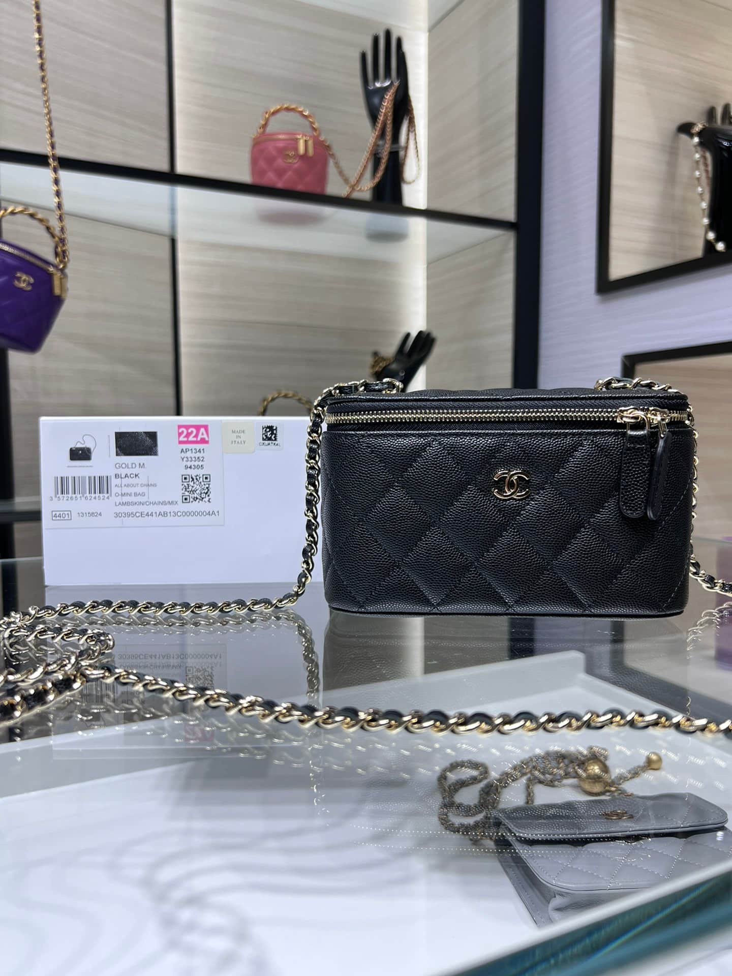 Chanel Classic Long Vanity with Chain Grained Calfskin & Gold-Tone Metal Black AP1341 High
