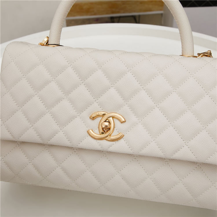 Medium FLAP BAG WITH TOP HANDLE Grained Calfskin Gold Metal High
