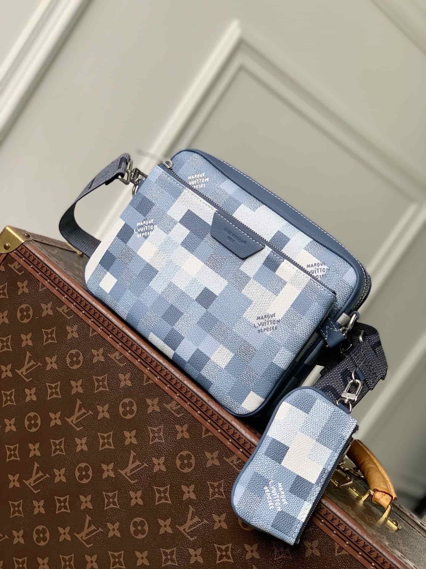 Louis Vuitton Trio Messenger Indigo Blue Damoflage coated canvas M28601 High