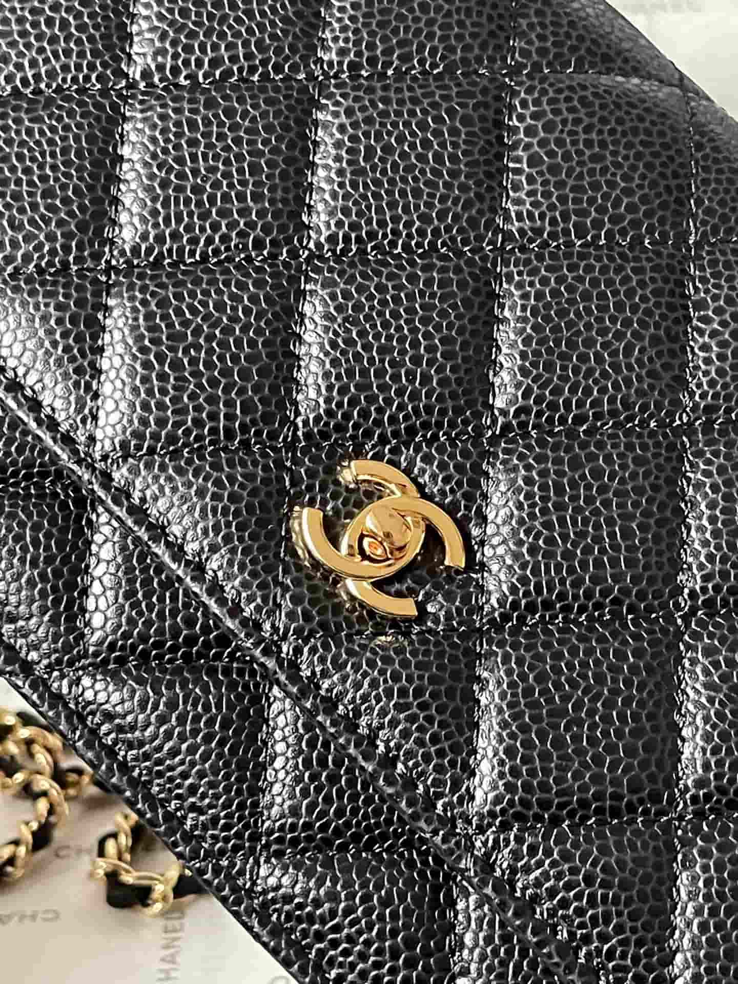 Chanel Classic Wallet on Chain Grained Shiny Calfskin & Gold-Tone Metal AP4241 Black A