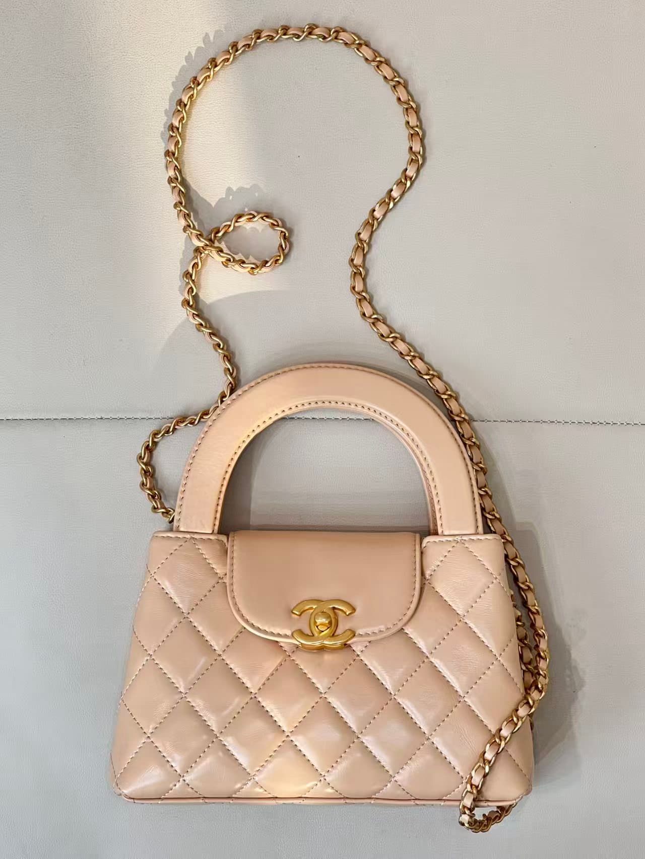 Chanel MINI SHOPPING BAG AS4416 Shiny Aged Calfskin & Gold-Tone Metal Beige TOP