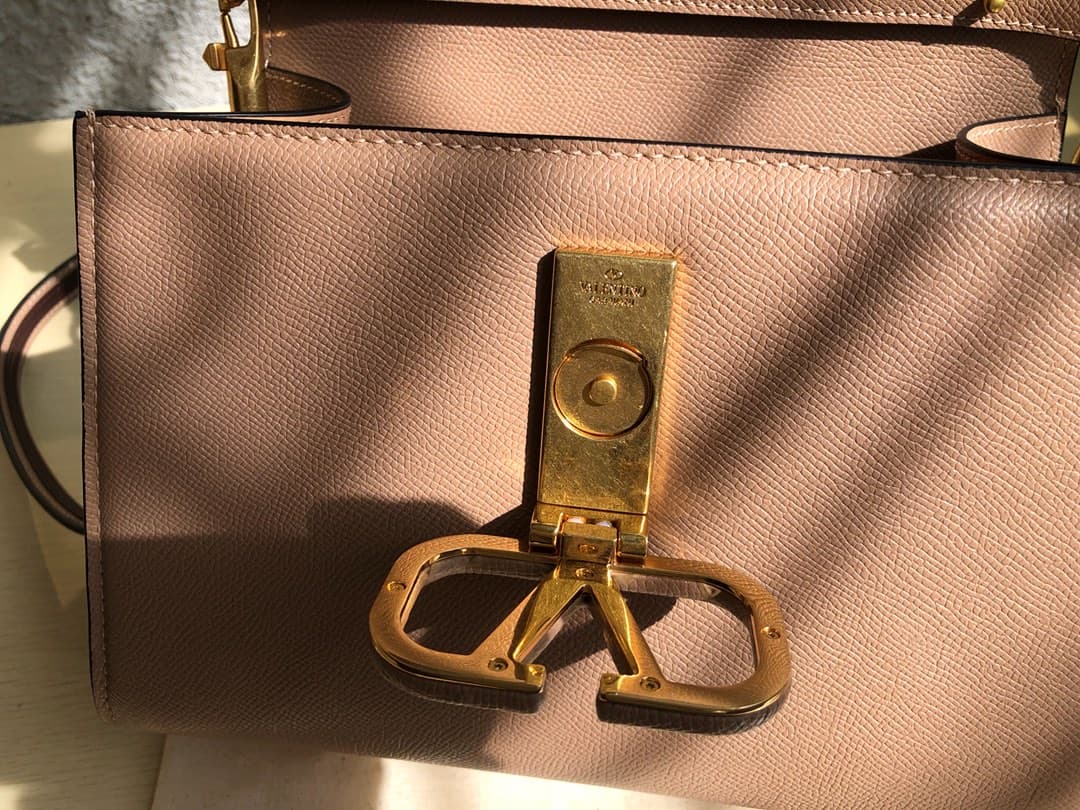 Valentino Small Vsling Handbag In Beige Grainy Calfskin High