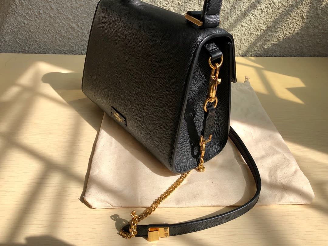 Valentino Small Vsling Handbag In Black Grainy Calfskin High