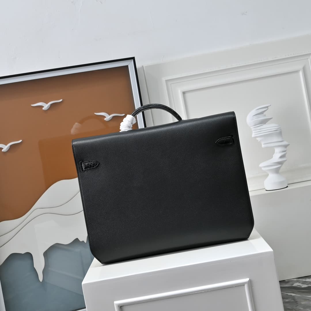 Hermes Kelly depeches Togo 36 briefcase In Black CalfskIn WAX High