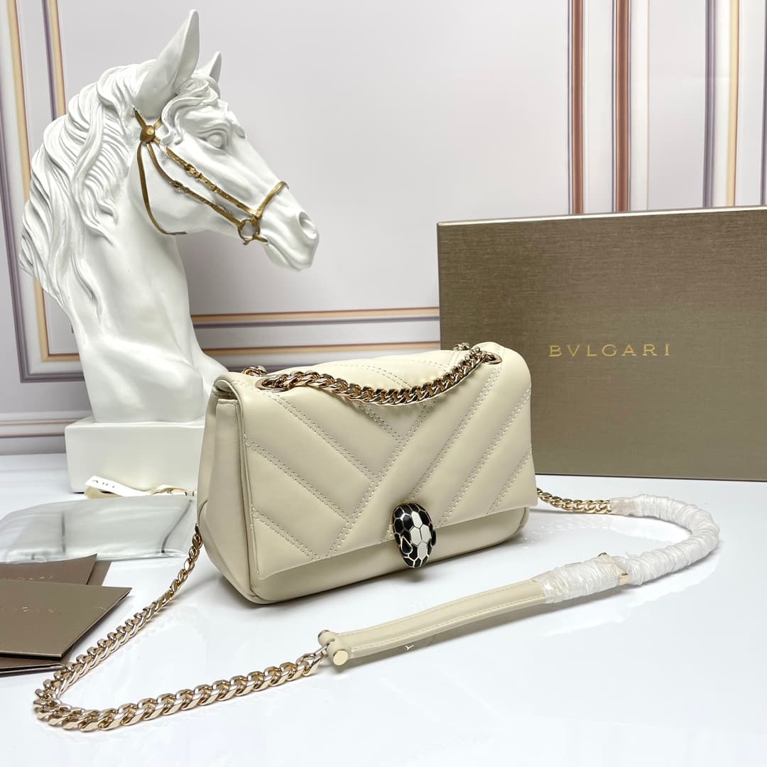 Bulgari Serpenti Cabochon Crossbody Bag in white leather high