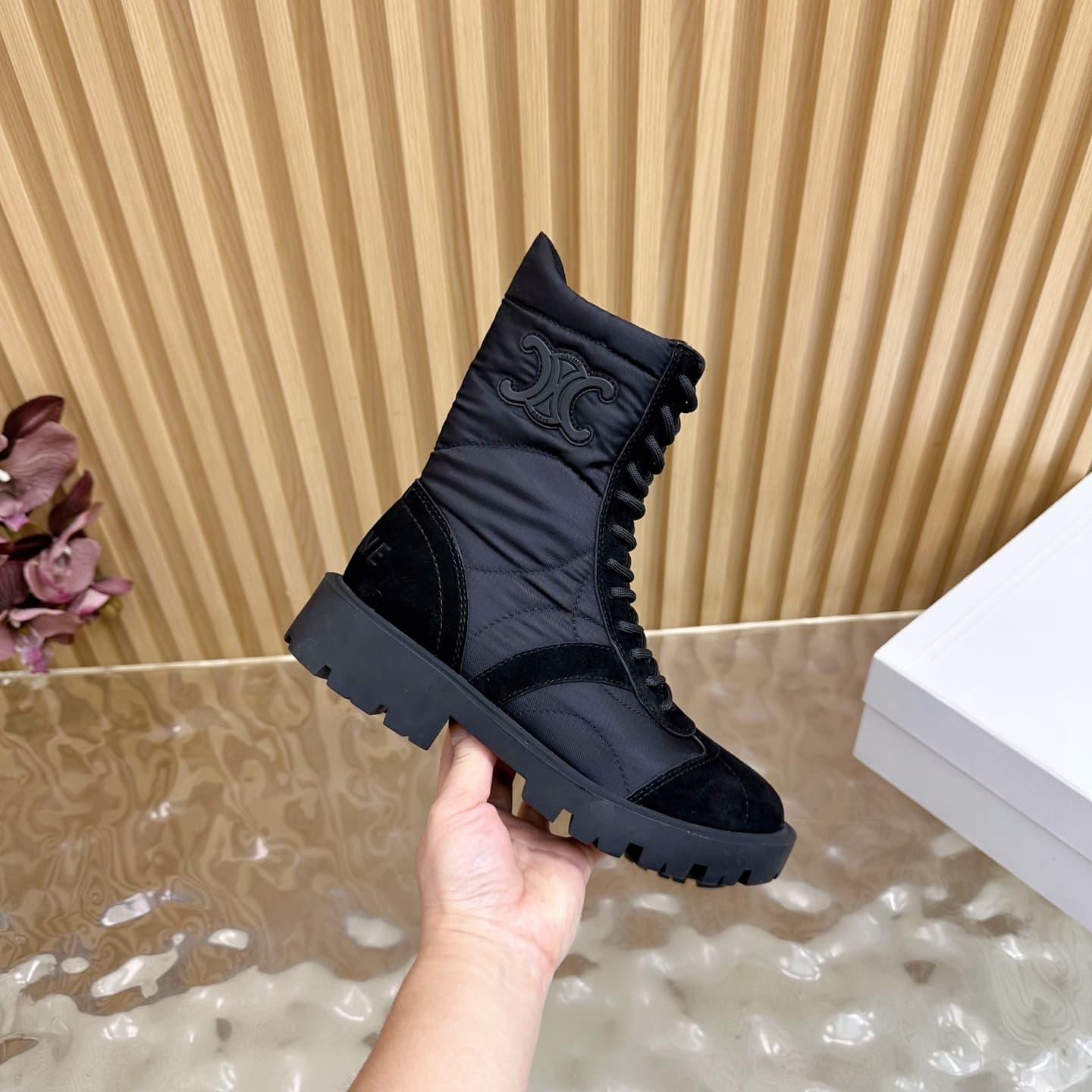 Celine MARGARET BOOT IN NYLON AND SUEDE CALFSKIN Shoes Women