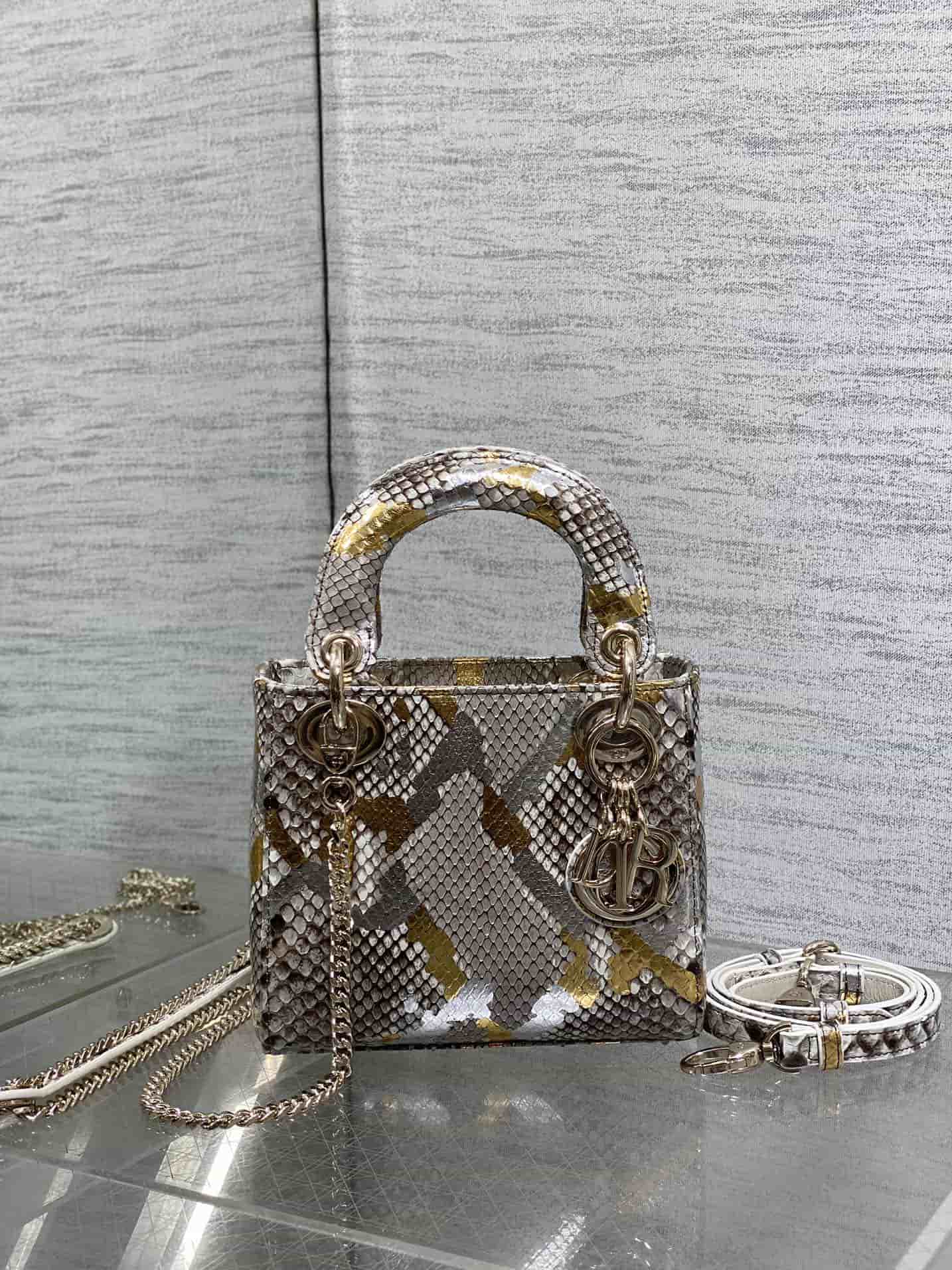 MINI LADY Dior BAG Cannage Python Gold-tone Metal High