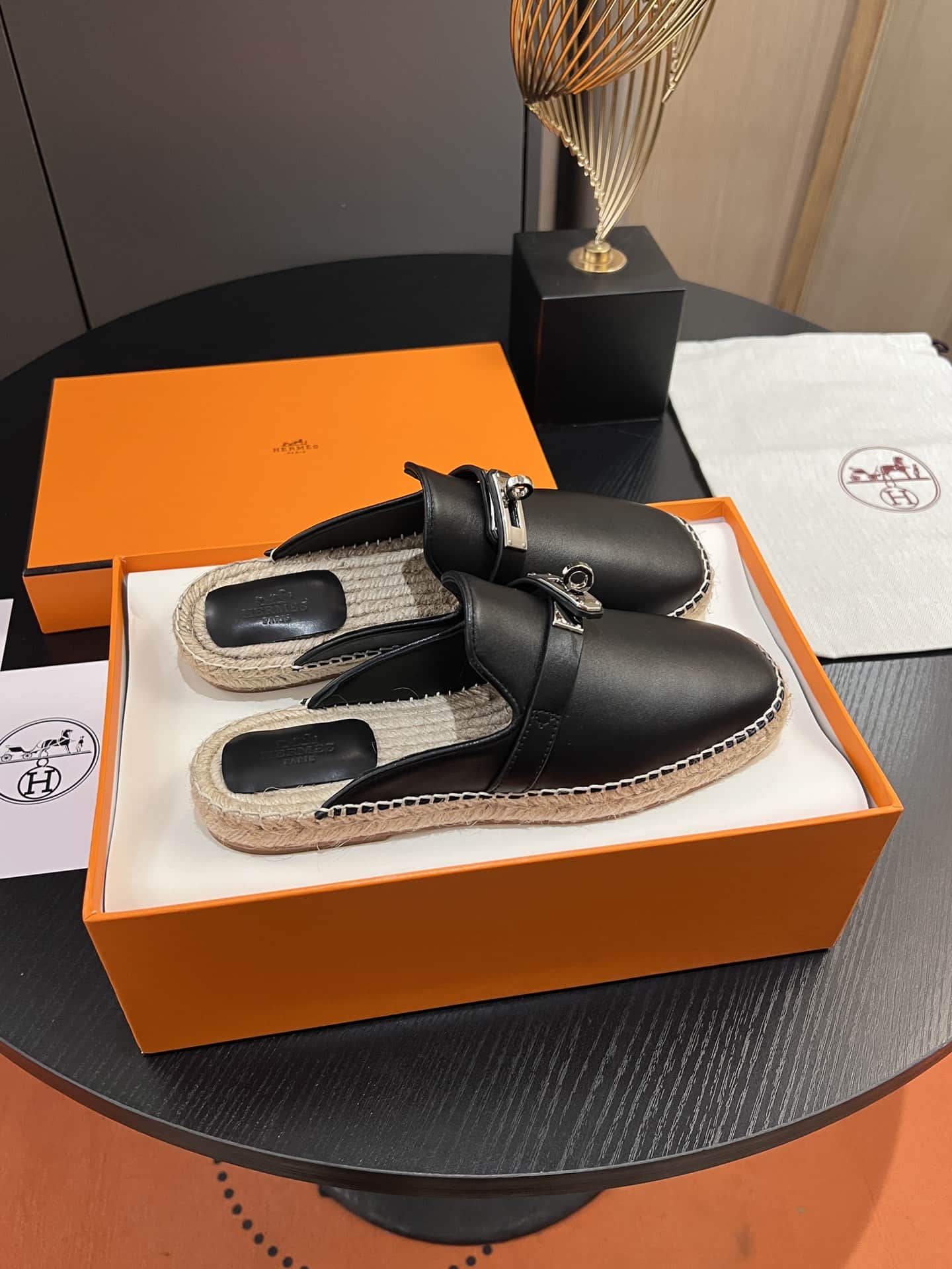 Hermes Feria espadrille Leather Mules Shoes Women