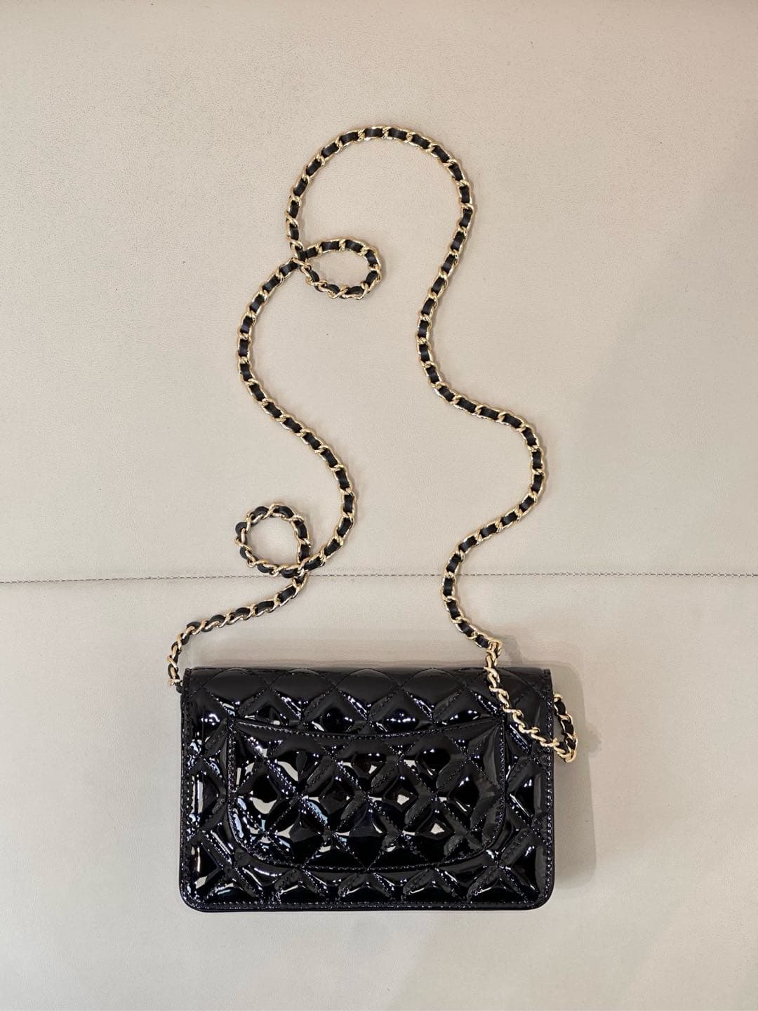 Chanel Wallet on Chain Patent Calfskin& Gold-tone Metal AP0250 Black TOP