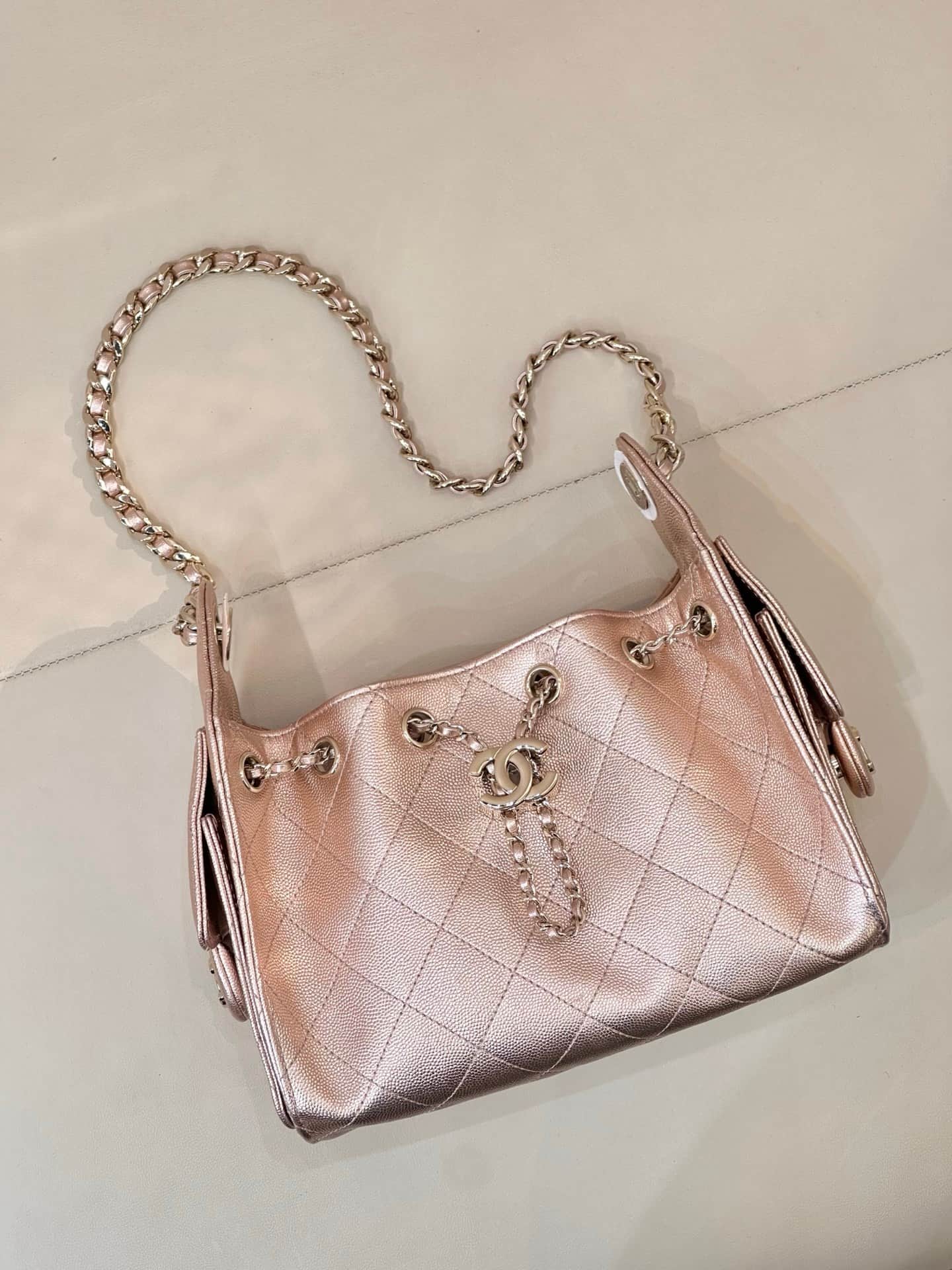 CHANEL 25 Mini Handbag AS5631 Grained Calfskin & Gold-tone Metal Rose Gold TOP
