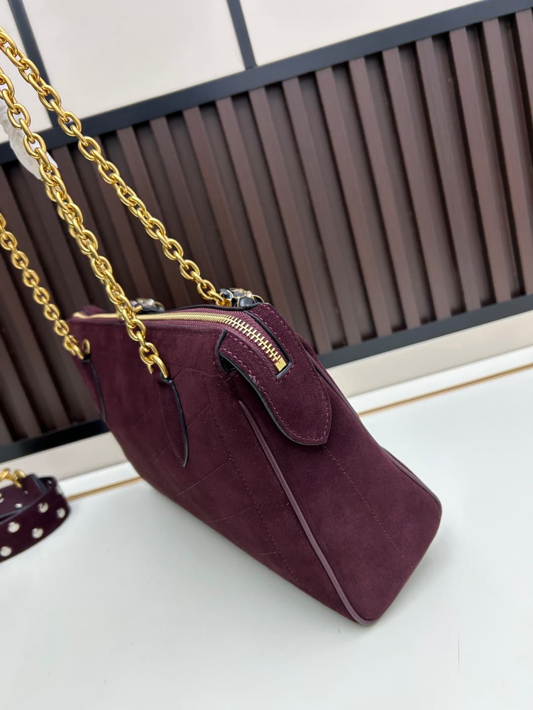 Valentino VLogo Garavani Panthea Shoulder Bag Burgundy Suede Mid