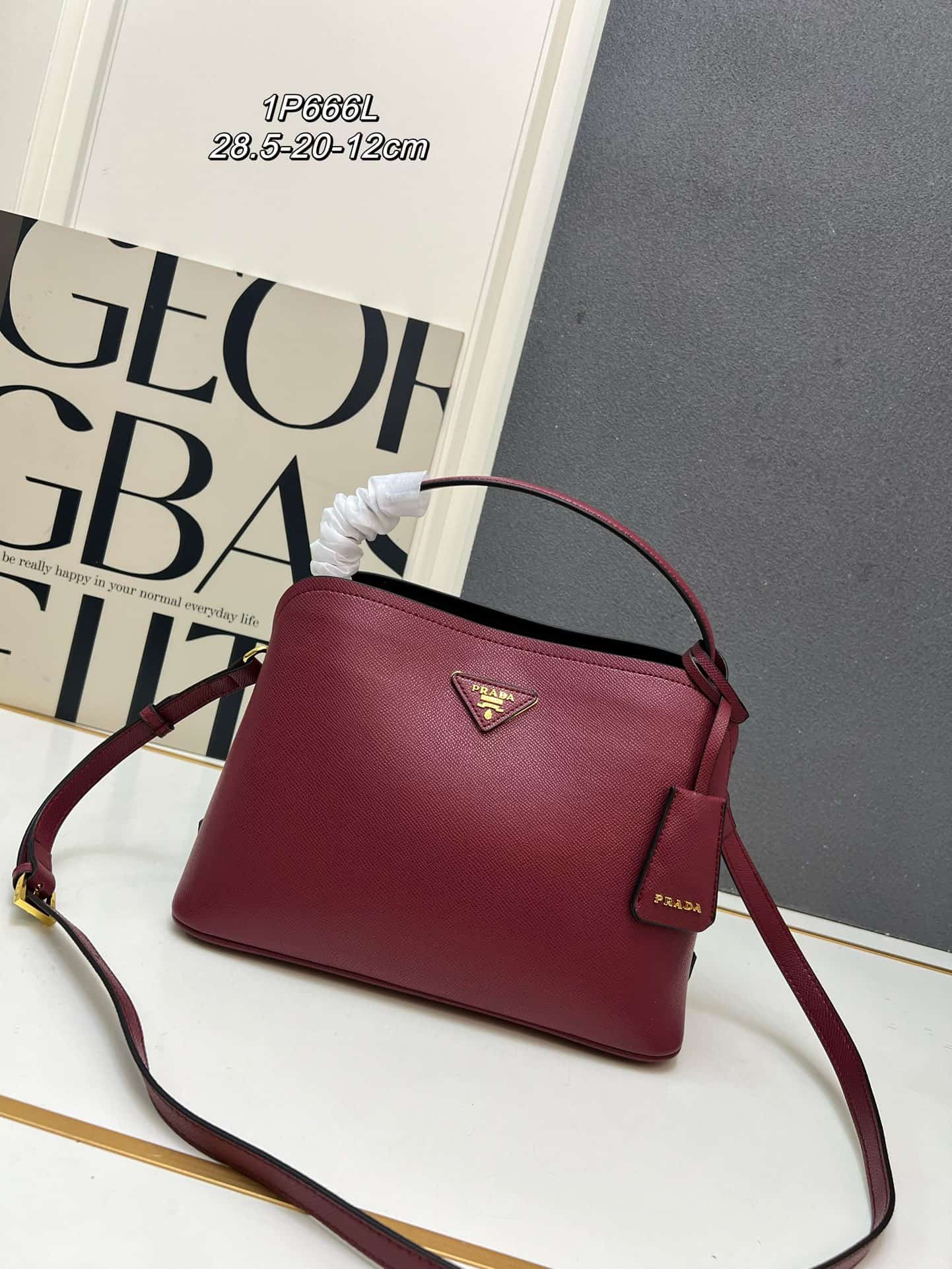 Prada Saffiano Leather Matinée Handbag Claret