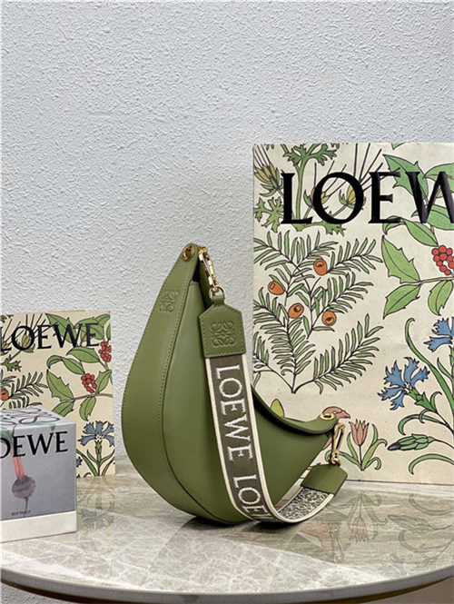 Small LOEWE Luna bag in satin calfskin and jacquard Green High