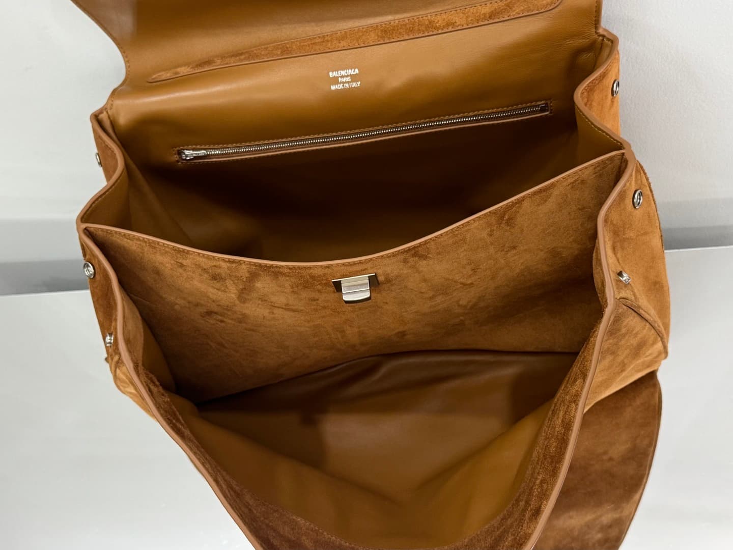 Balenciaga Rodeo Large Bag in Camel Waxed Suede Calfskin With Silver-Tone Metal TOP