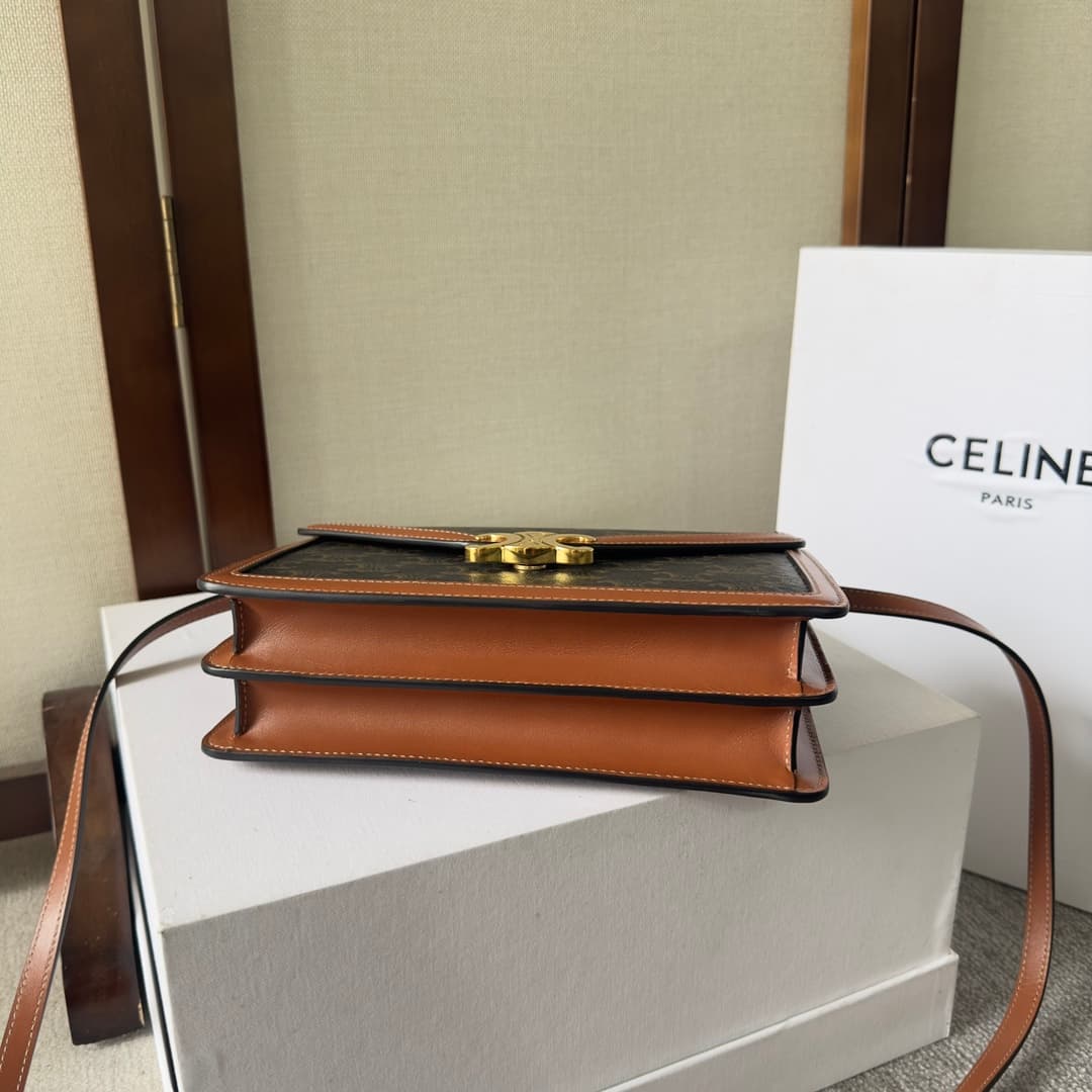 Celine Triomphe Canvas Envelope Crossbody Bag in Tan High
