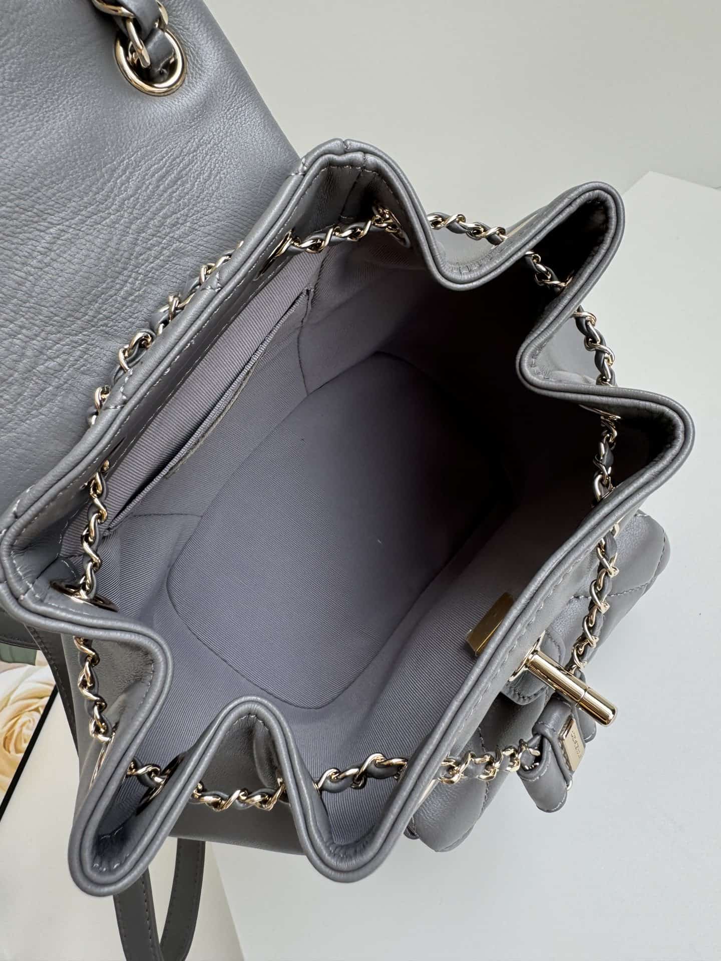 Chanel Small Quilted Duma Backpack Lambskin AS2908 Grey High