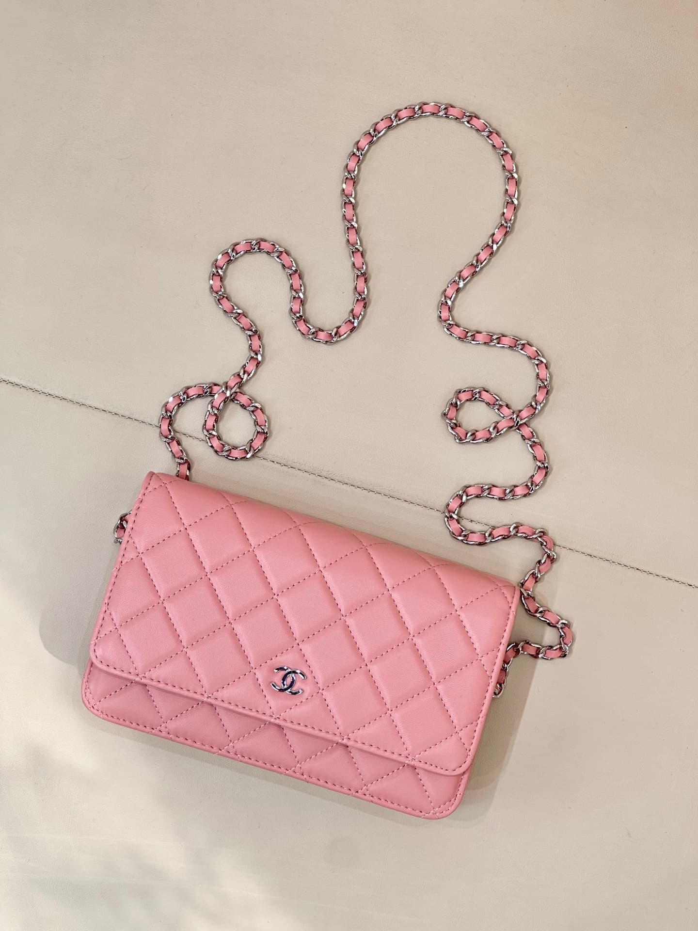 Chanel Wallet on Chain Lambskin& Sliver-tone Metal AP0250 Pink TOP