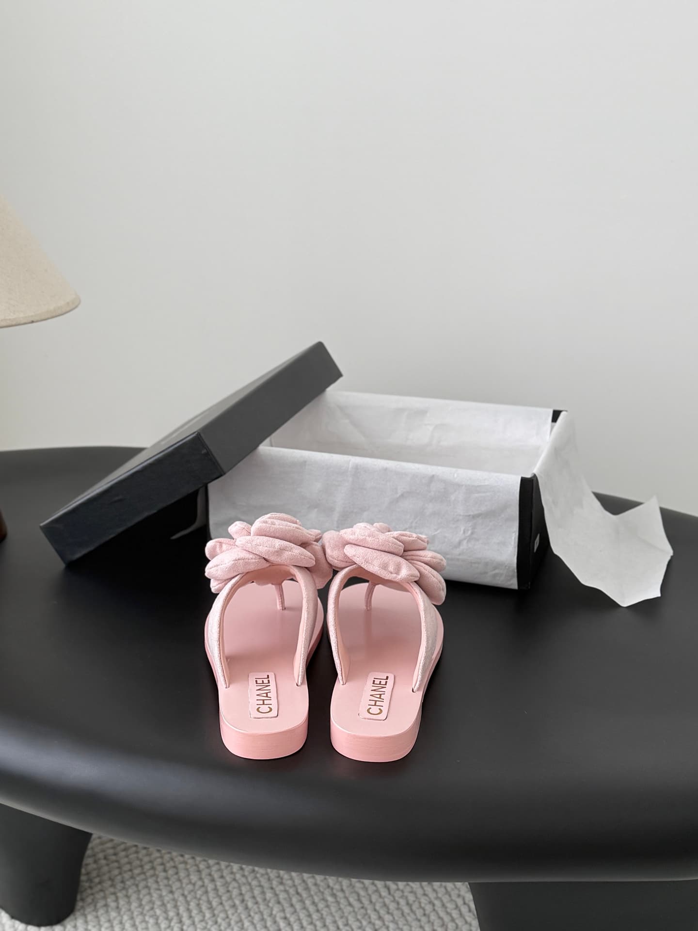 Chanel Camellia suede thong sandals