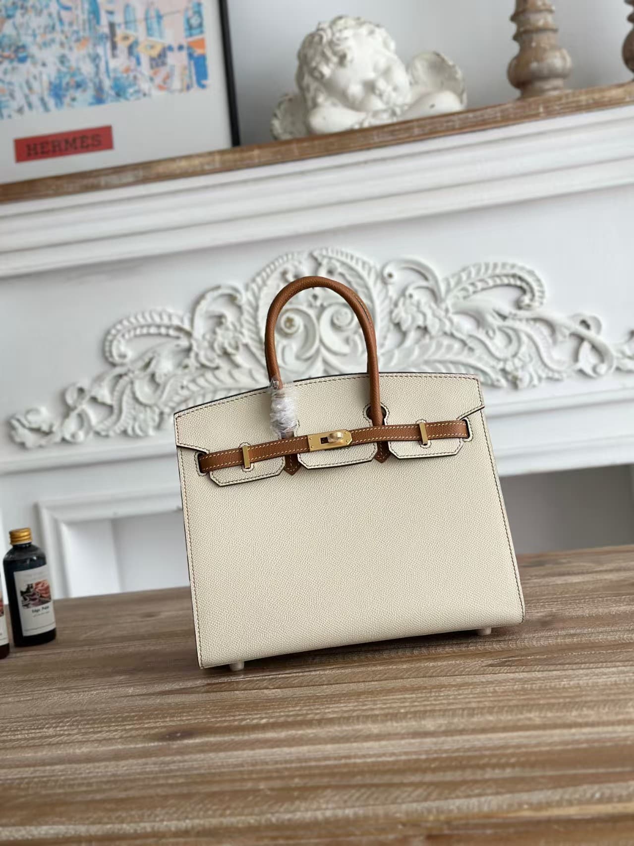 Hermes Birkin 25 Bag Epsom Leather Craie&Gold Metal WAX High Customizing Style