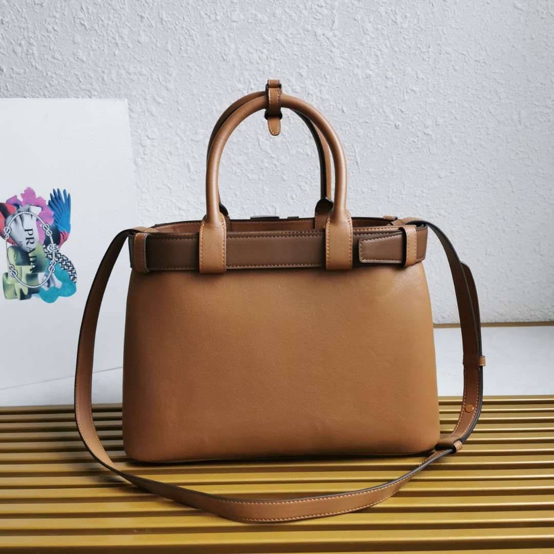 Prada Buckle small leather handbag with belt 1BA434 Caramel High