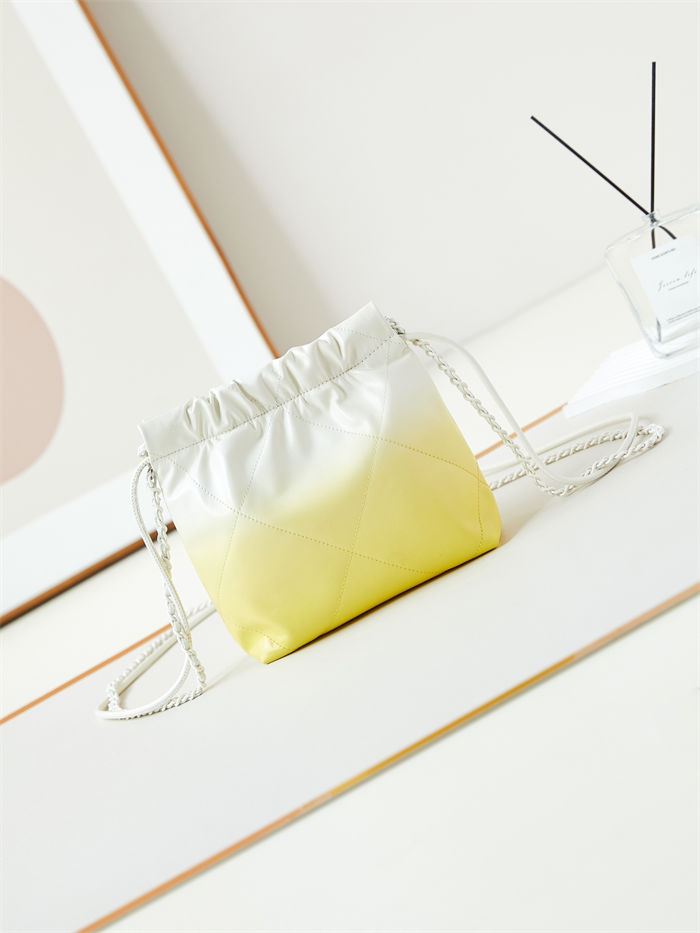 Chanel 22 MINI HANDBAG Patent Gradient Calfskin & Lacquered Metal Yellow AS3980 A
