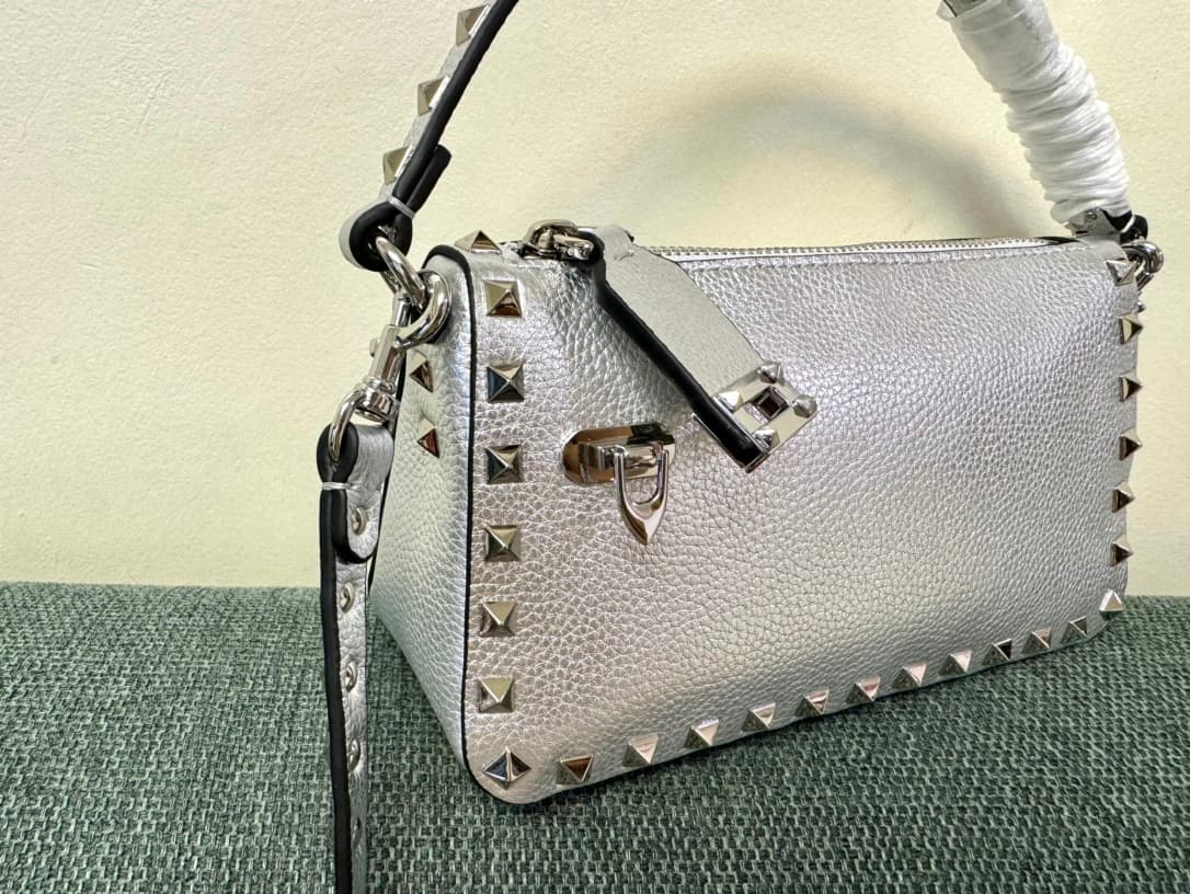 Valentino Garavani Mini Rockstud crossbody bag in metallic silver High