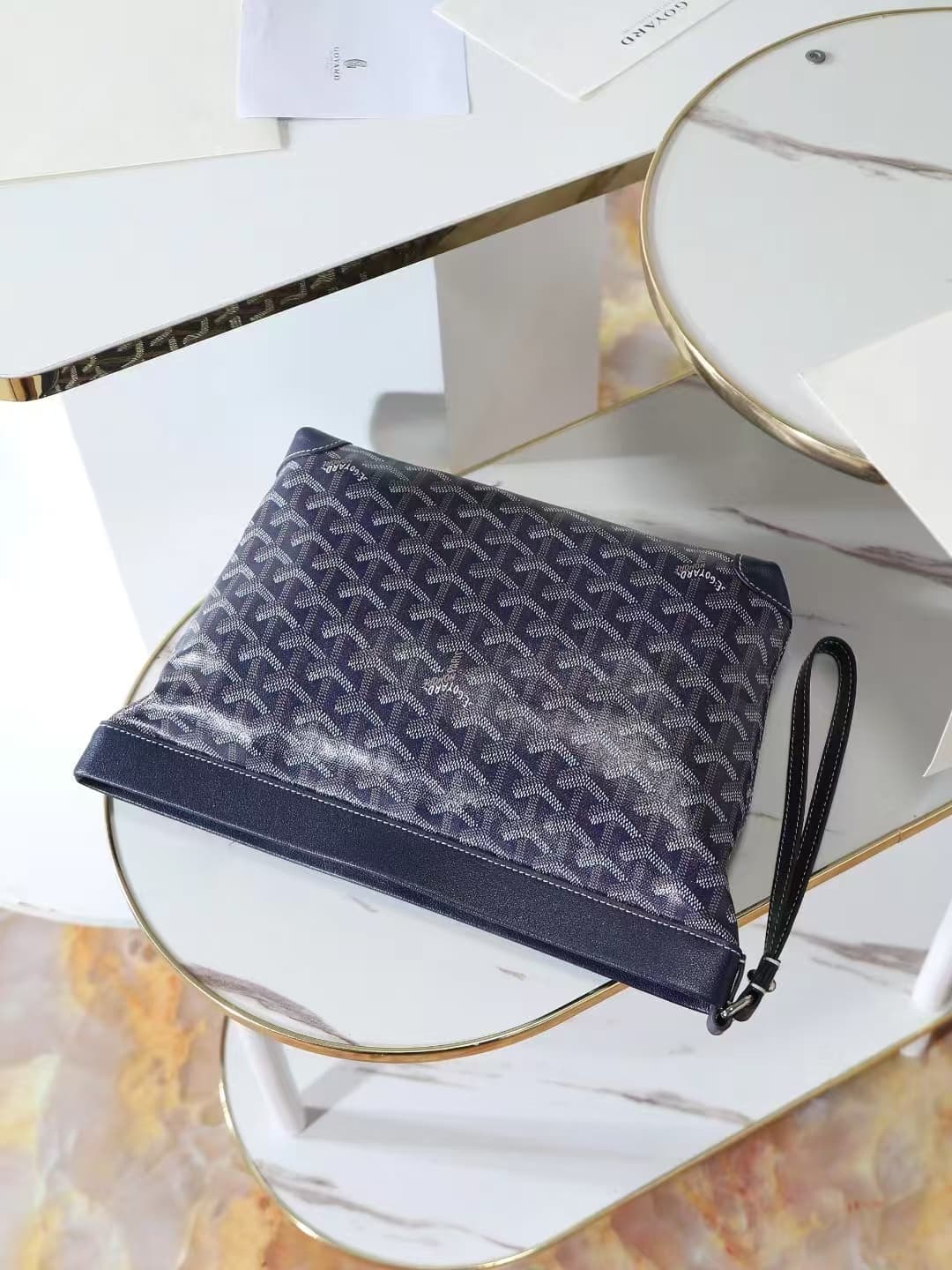 Goyard Conti pouch Goyardine canvas and Chevroches Calfskin Navy Blue High