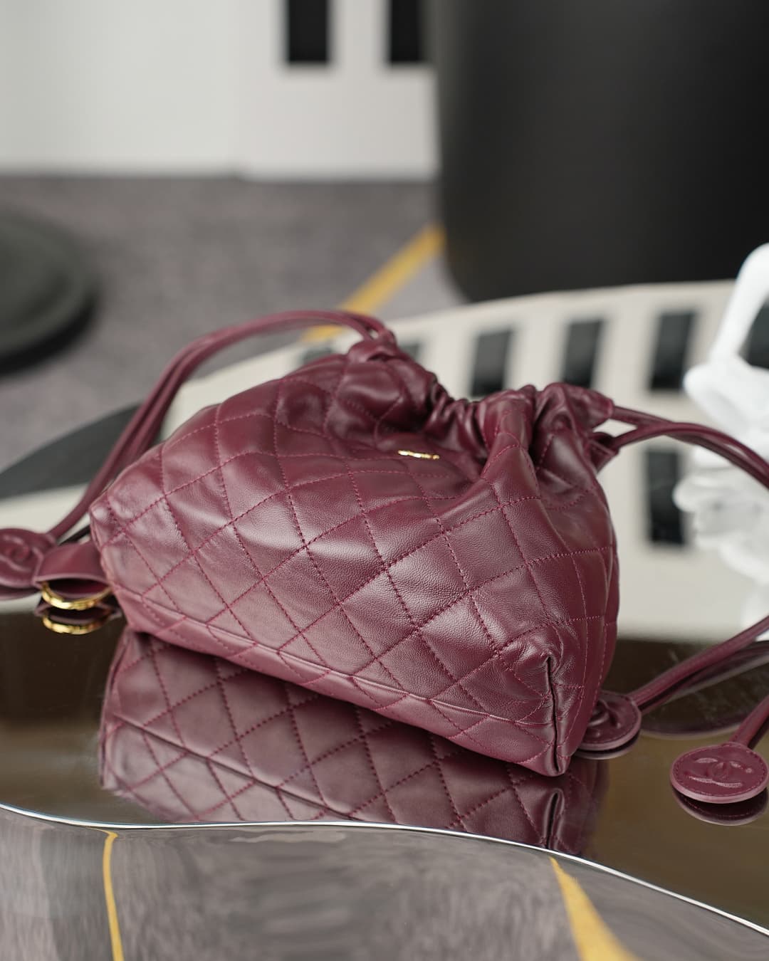 Chanel Clutch with Leather Strap Lambskin & Gold-tone Metal AP5228 Claret  A