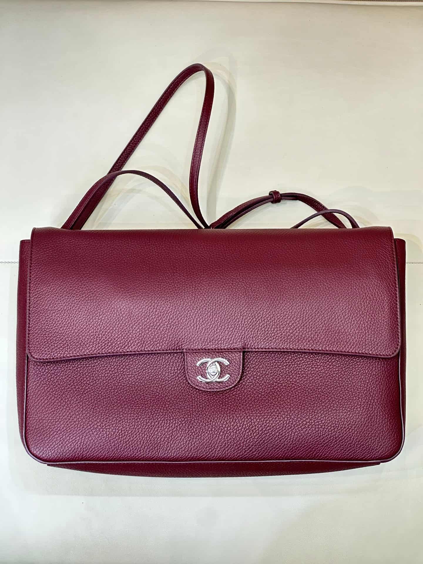Chanel Maxi Flapbag Grained Calfskin & Silver Metal Claret AS6233 TOP