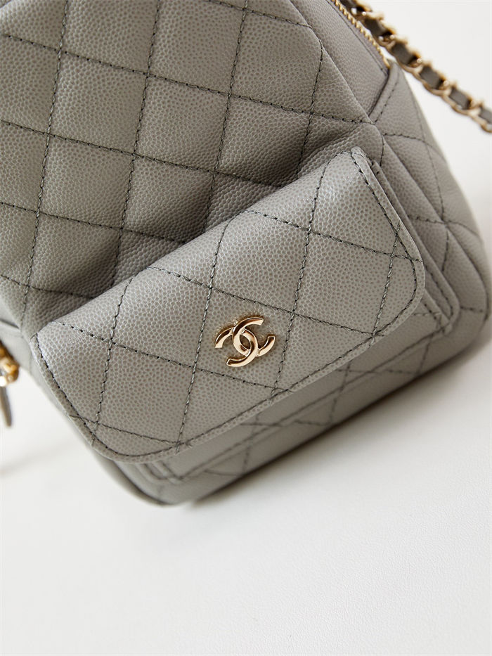 Chanel Mini Backpack Grained Calfskin Gold-Tone Metal AP3753 Grey A