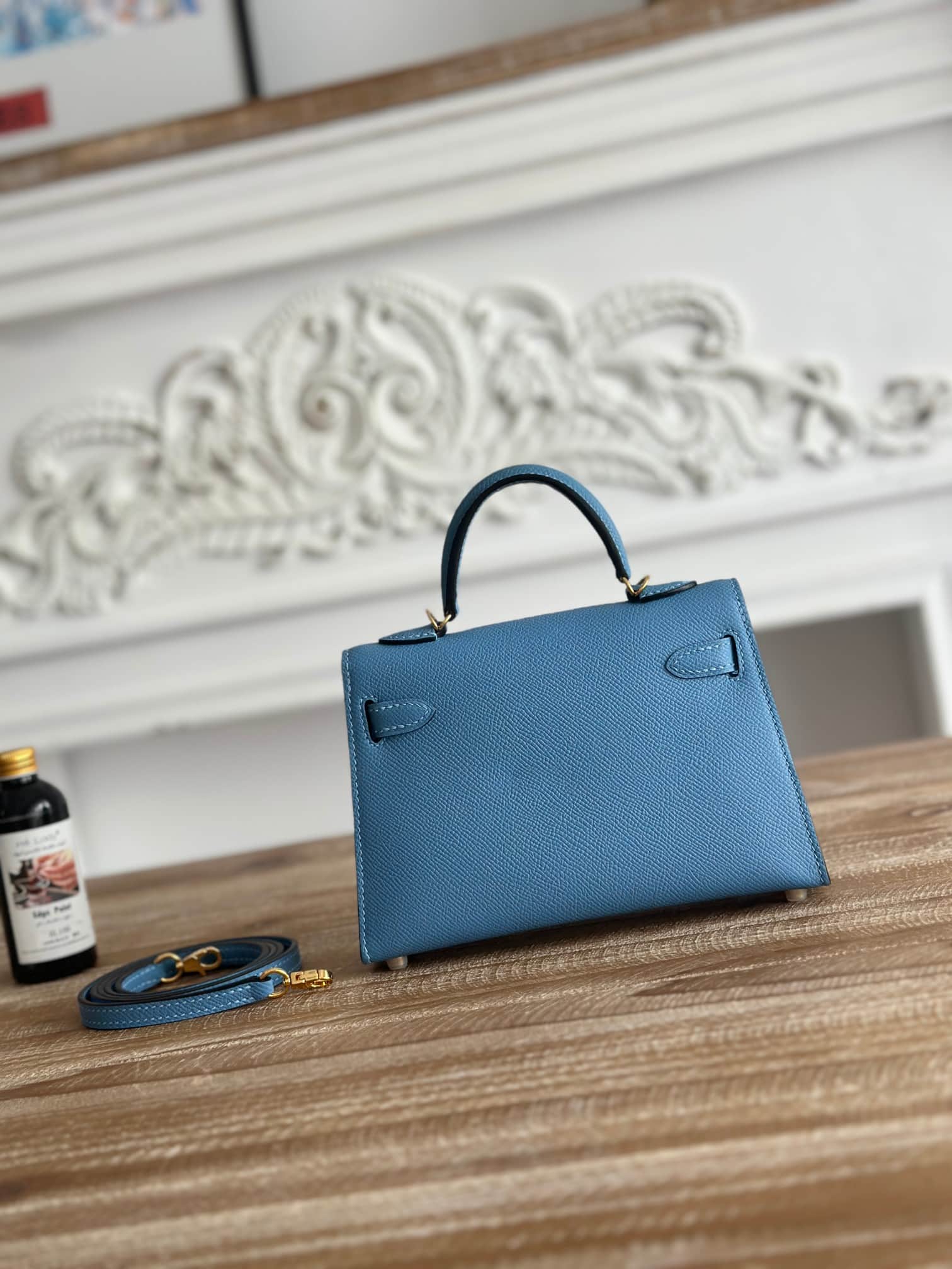 Hermes Kelly Mini II Bag Epsom Leather WAX Celeste High