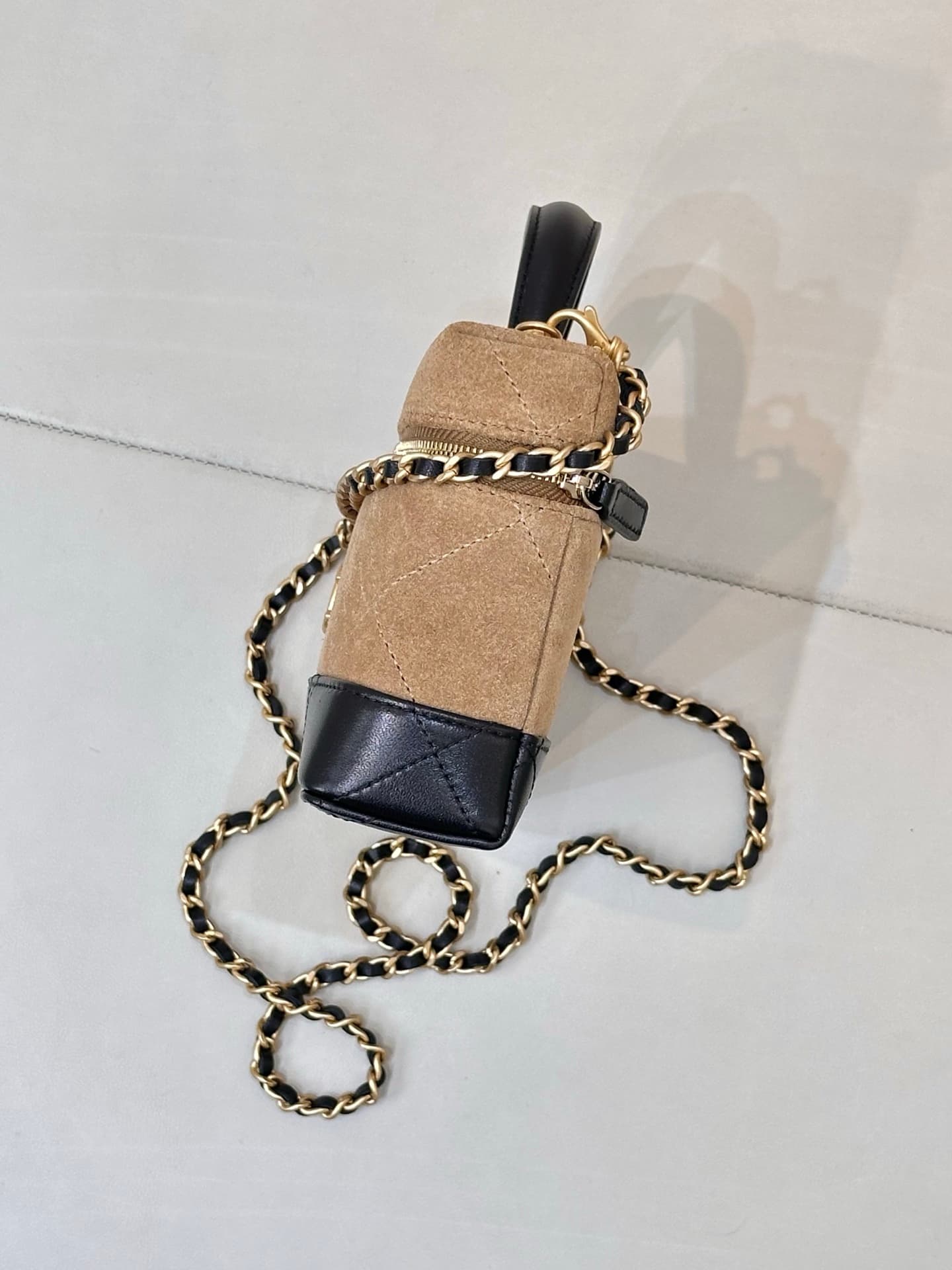 Chanel Vanity With Chain Suede Calfskin Shiny Lambskin & Gold-Tone Metal Brown & Black AP5186 TOP