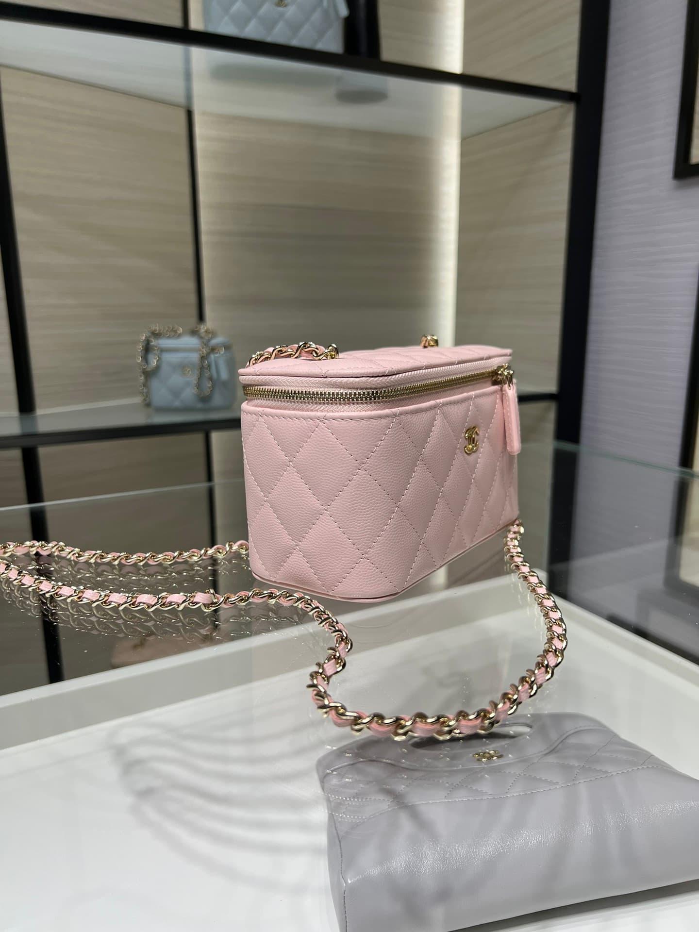 Chanel Classic Long Vanity with Chain Grained Calfskin & Gold-Tone Metal Pink AP1341 High