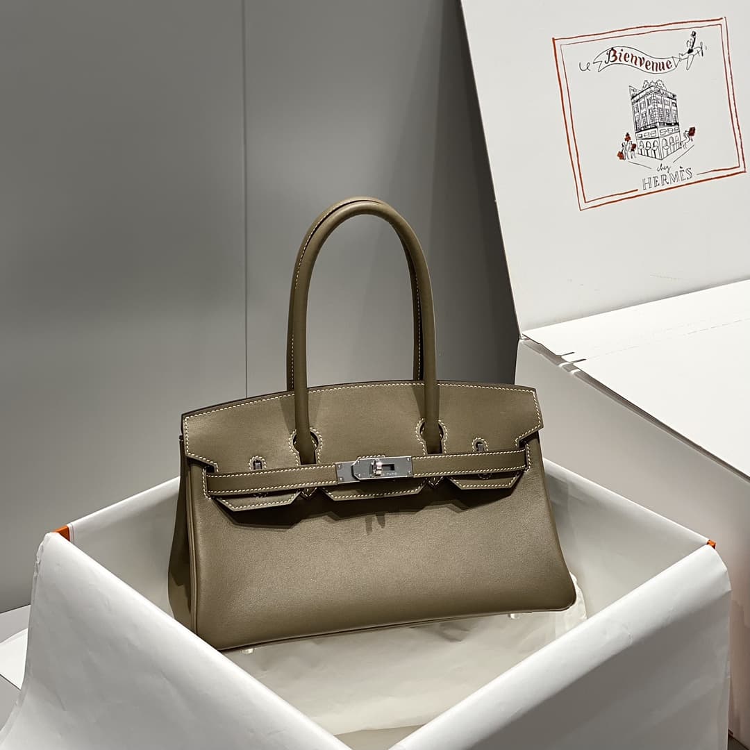 Hermes Shoulder Birkin 29 Swift leather Etoupe & Silver Metal WAX High