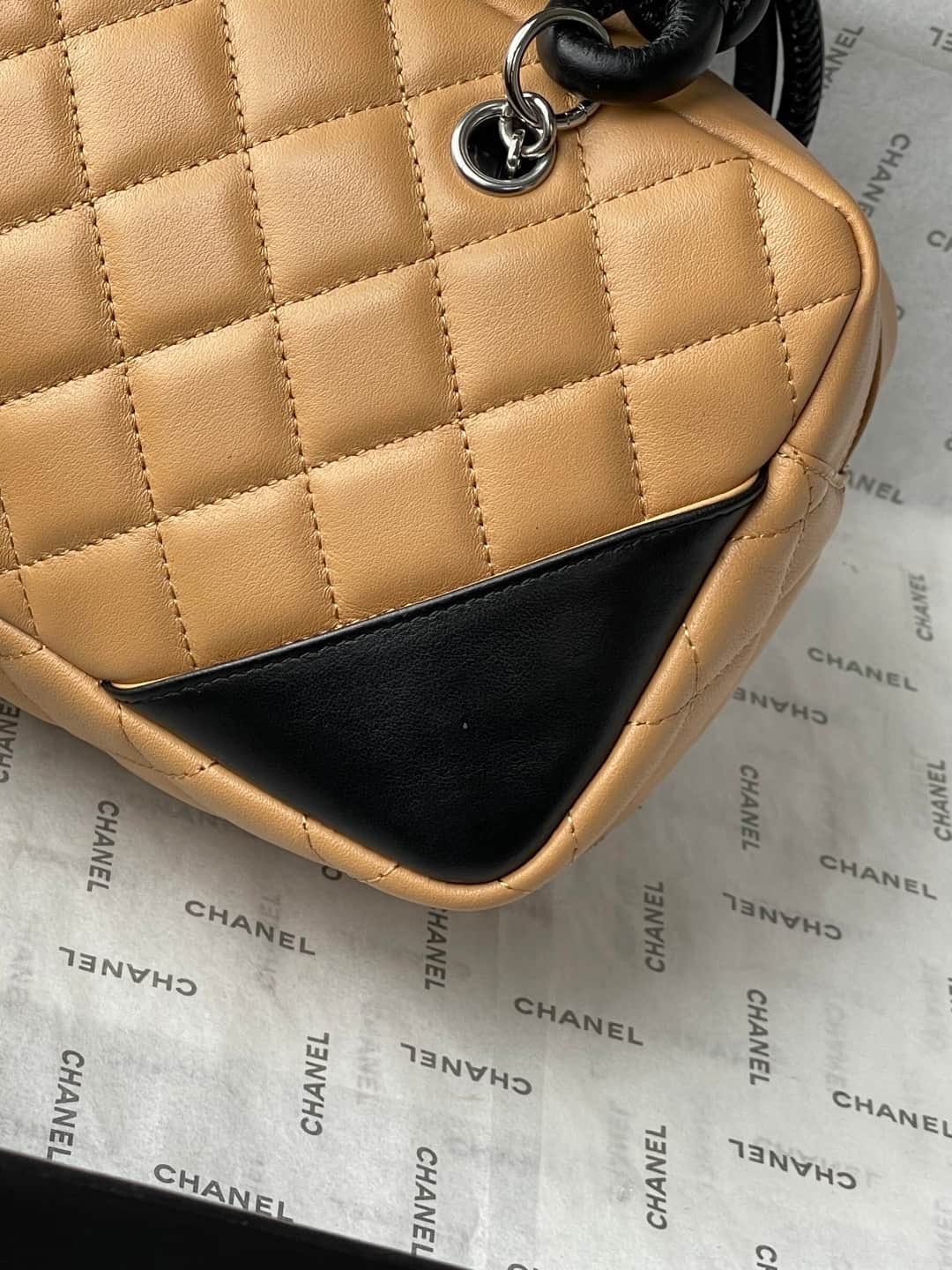 Chanel Cambon Ligne Bowler bag Calfskin & Silver-Tone Metal AS25172 Beige High