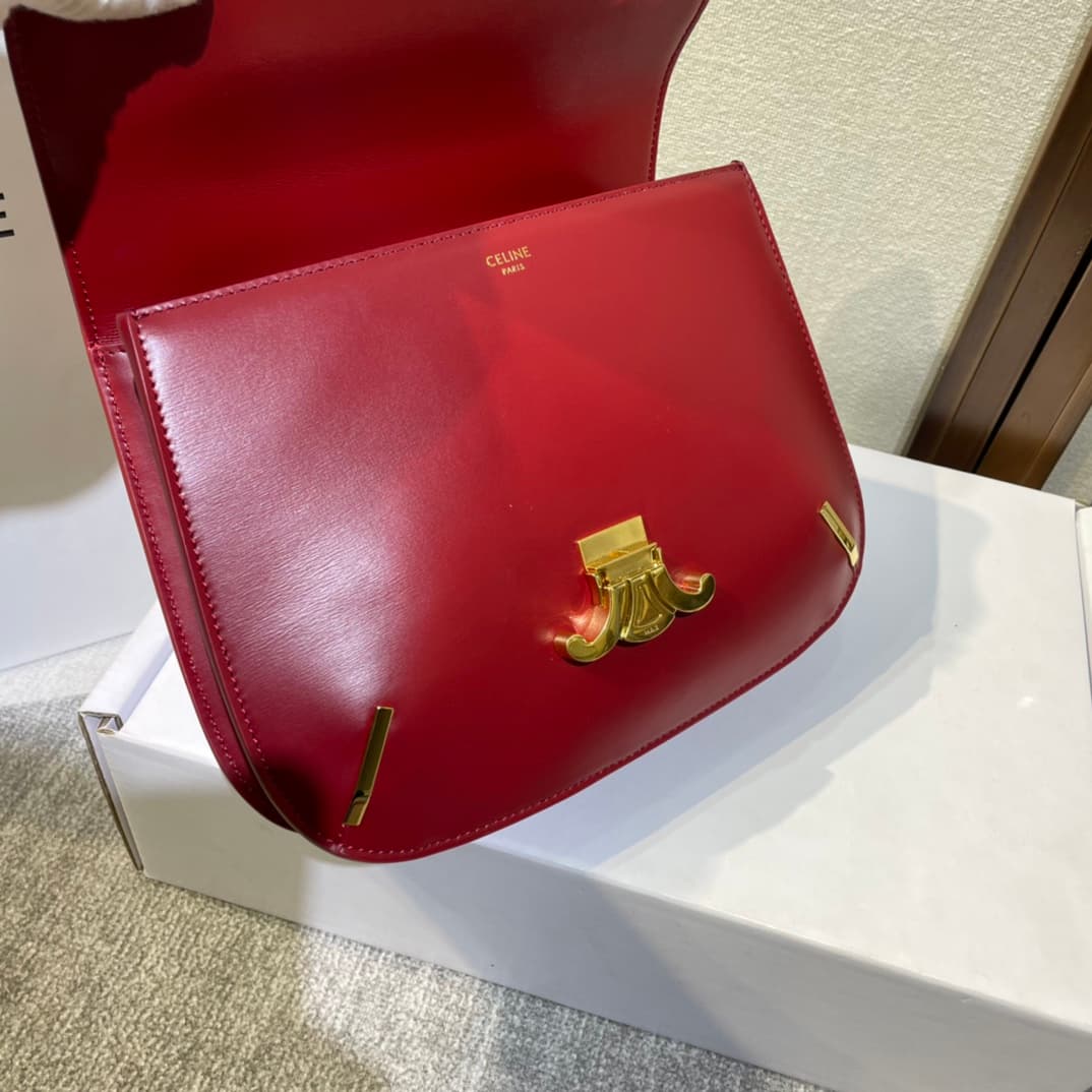 Celine Triomphe Saddle Bag in Red Shiny Calfskin High