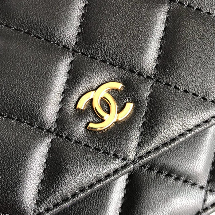 Classic Wallet on Chain A33814 Lambskin Black Silver Metal B