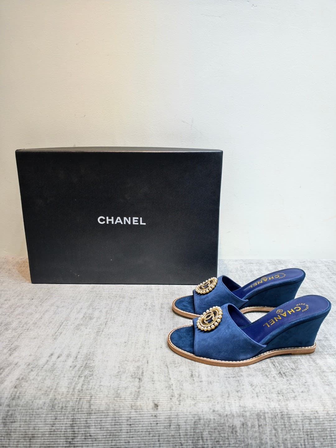 Chanel Suede Wedge Sandal Shoes