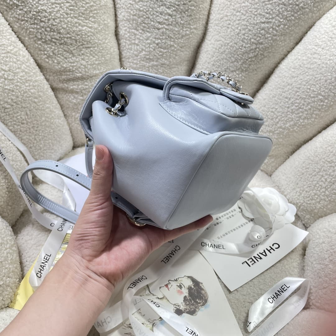 Chanel Small Quilted Duma Backpack Lambskin AS2908 Light-Blue High