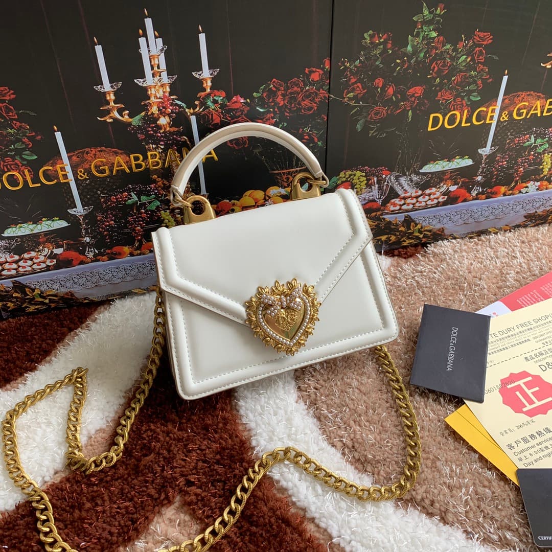 Dolce & Gabbana Small Devotion bag in smooth calfskin in White High