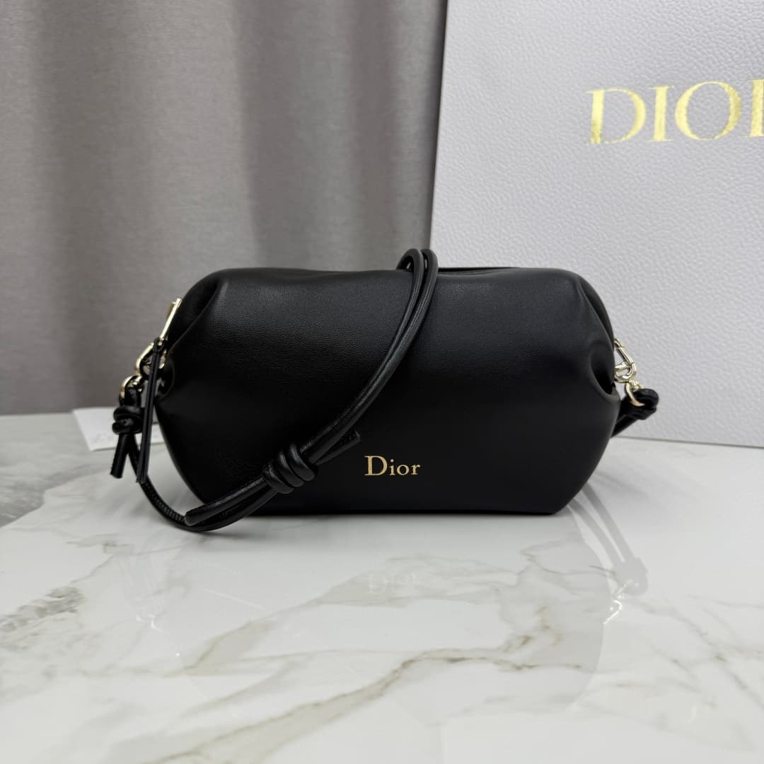 Dior Bow Pouch Black Supple Lambskin S3900 High