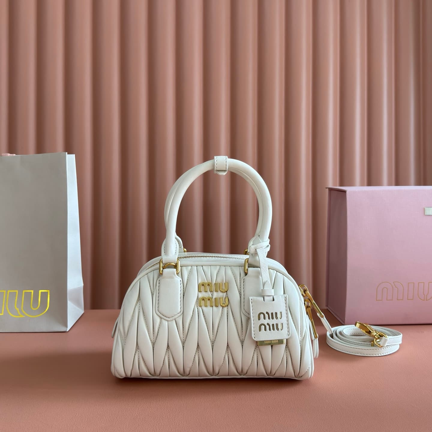 Miu Miu Arcadie Matelassé nappa leather bag White 5BB191 TOP