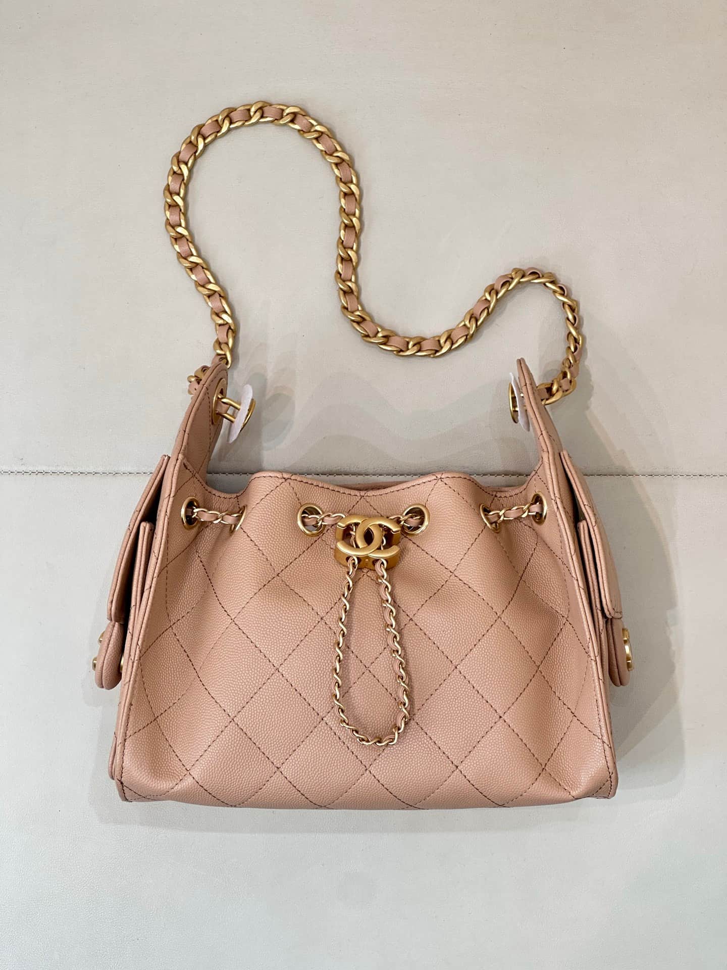CHANEL 25 Mini Handbag AS5631 Grained Calfskin & Gold-tone Metal Beige TOP
