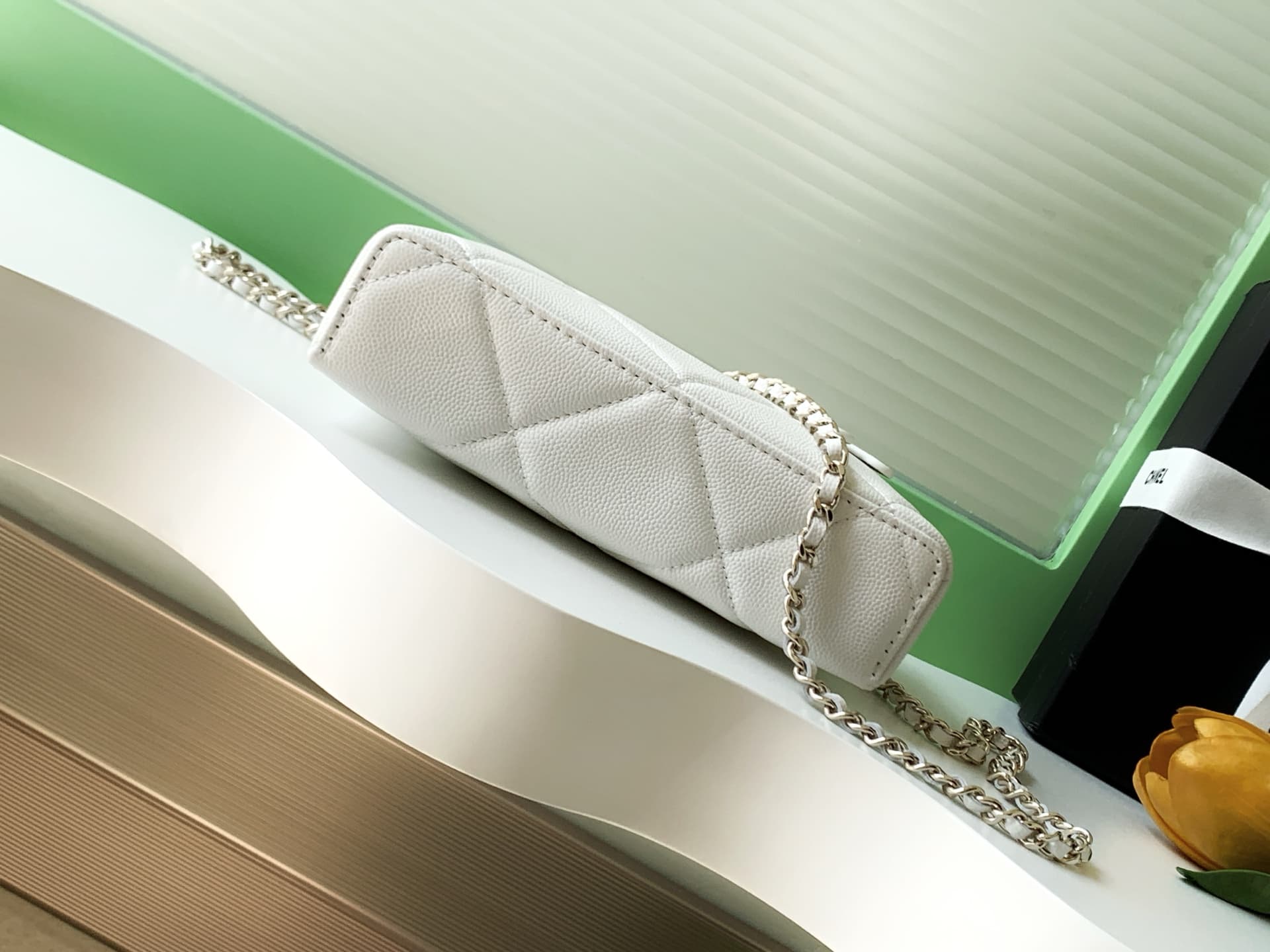 Chanel Vanity with Chain Grained Shiny Calfskin & Gold-Tone Metal White AP4936 A