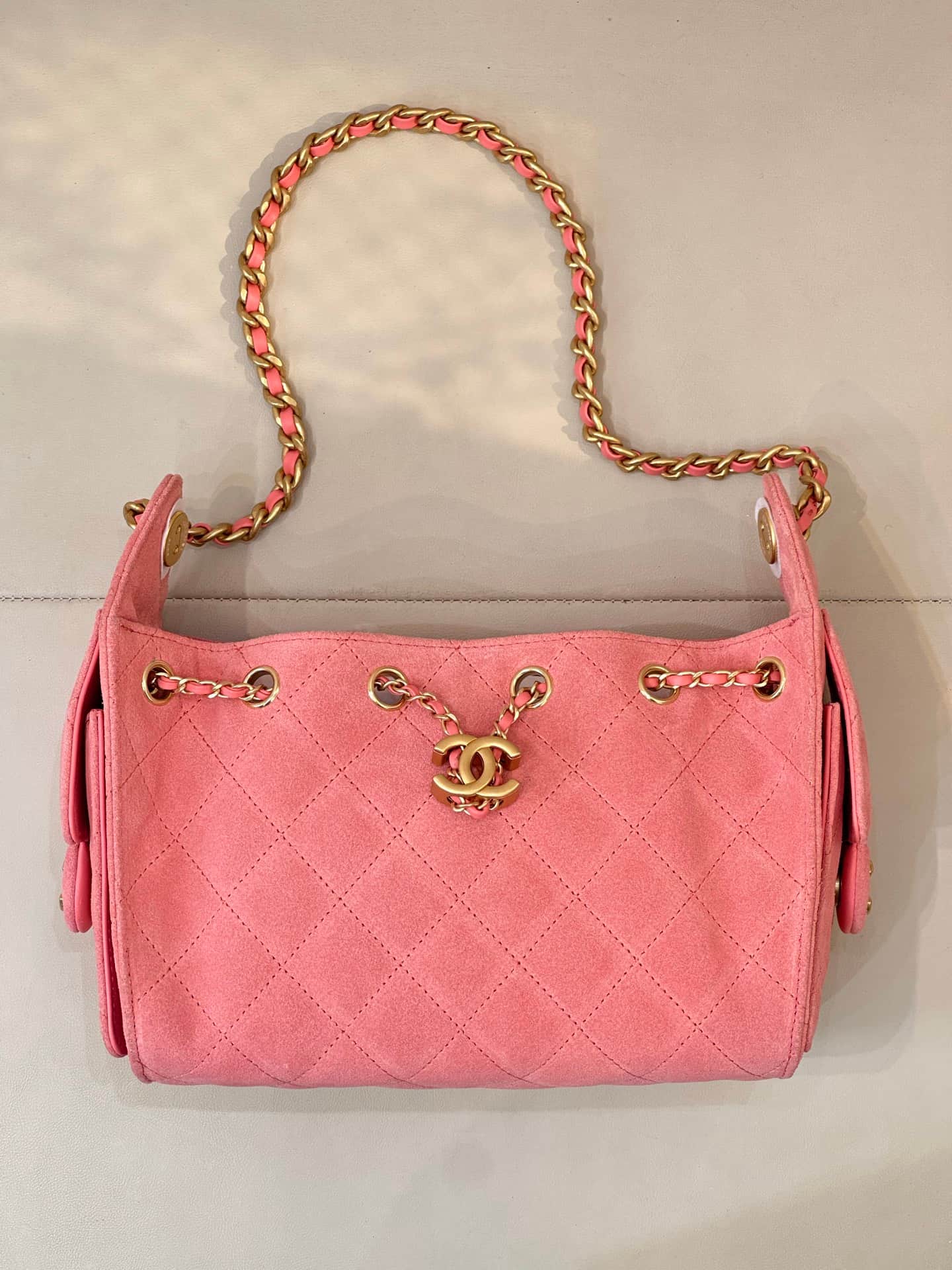 CHANEL 25 Mini Handbag AS5631 Suede &Gold-tone Metal Pink TOP