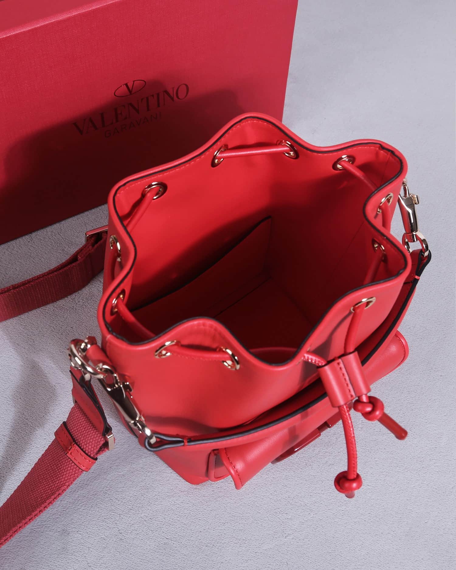 Valentino Garavani Locò calfskin leather bucket bag in red 22058 High