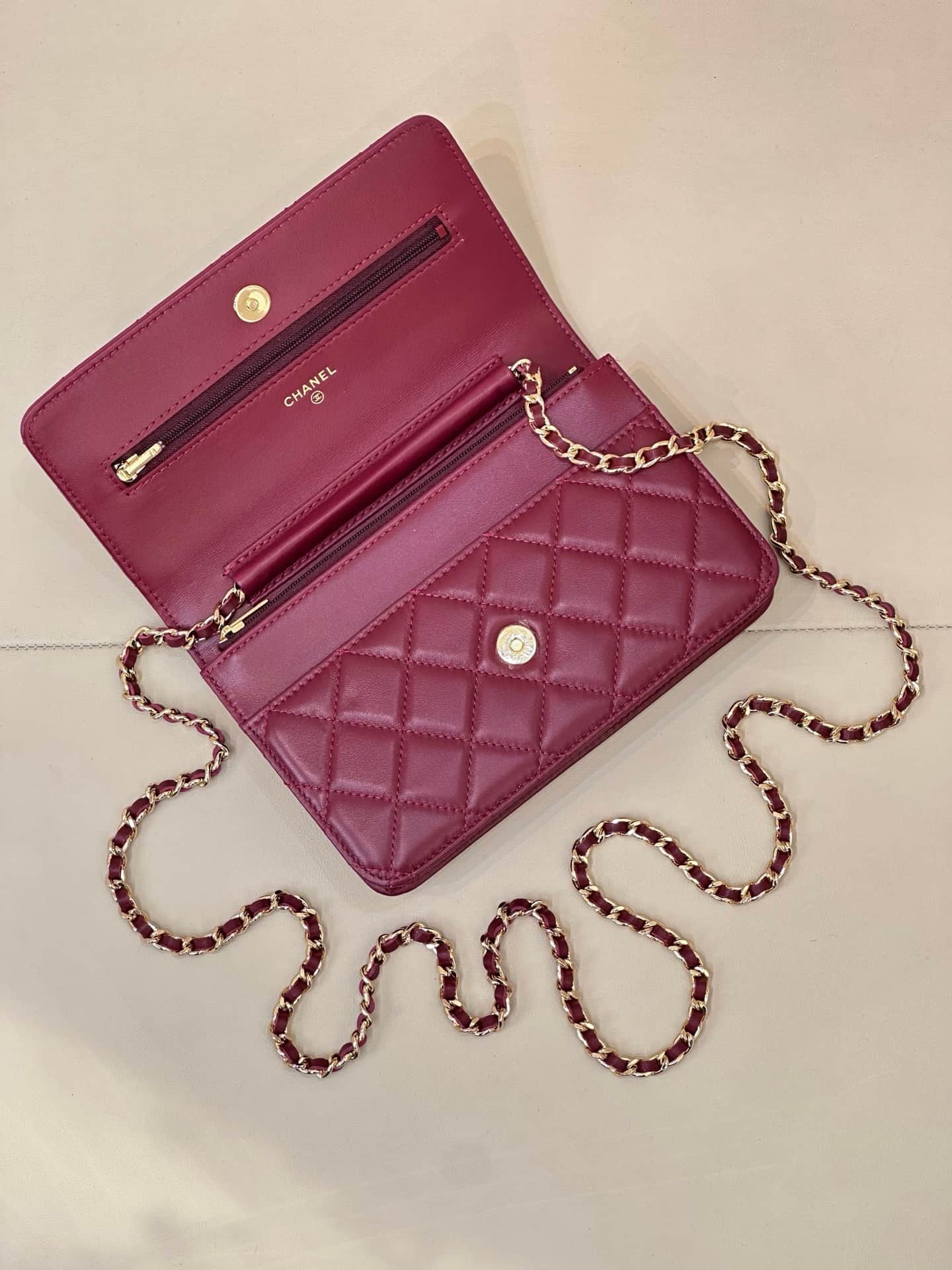 Chanel Wallet on Chain Lambskin& Gold-tone Metal AP0250 Claret TOP
