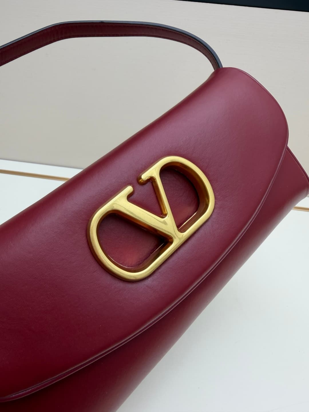 Valentino Garavani Devain Small Nappa Shoulder Bag Burgundy High