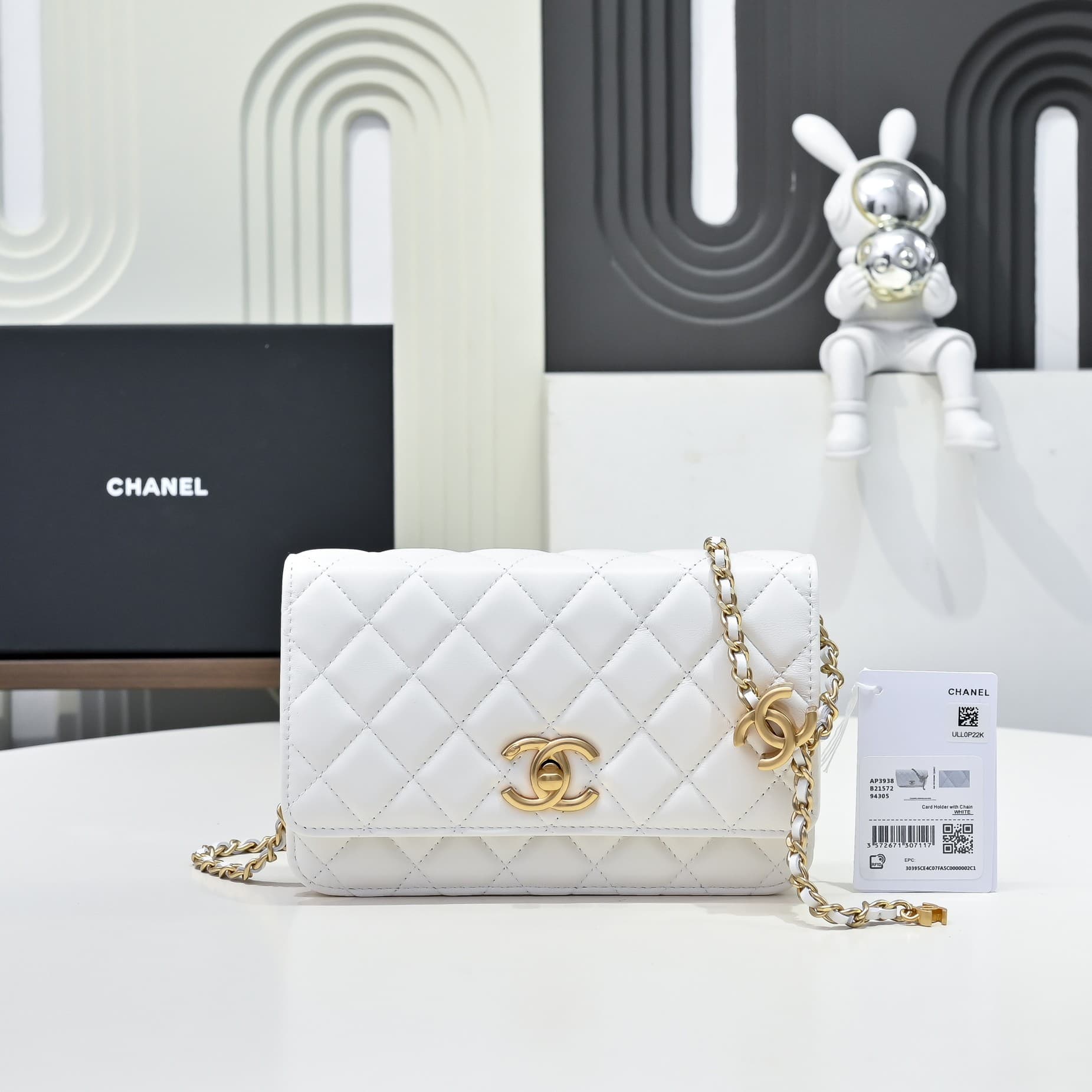 Chanel Wallet on Chain Quilted Leather & Gold-Tone Metal White AP3938 High